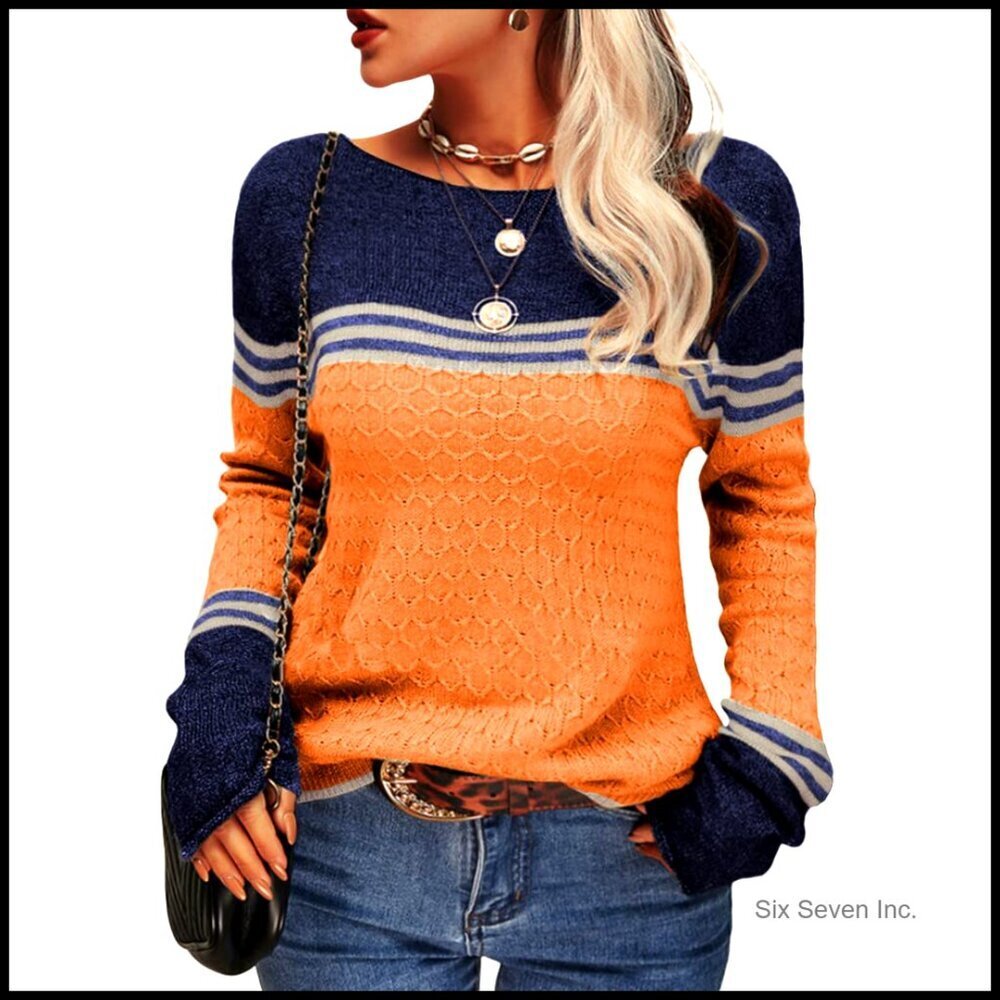 Lightweight Striped Crewneck Pullover Sweater Slim Fit Chic Winter Trendy